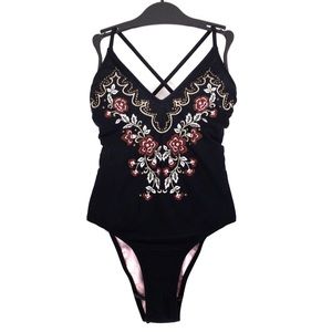 Xhilaration • Black Embroidered Swimsuit (NWOT)